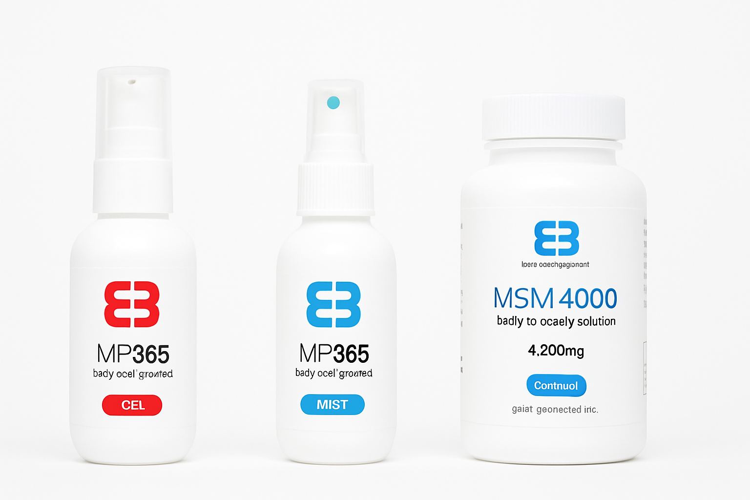 body one product 3製品の統一イメージ (MP365 GEL, MP365 MIST, MSM 4000)